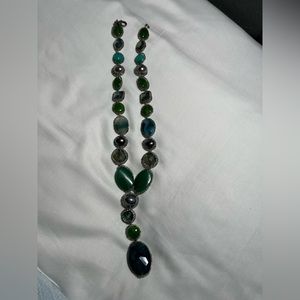 Beautiful green and silver tone beaded necklace